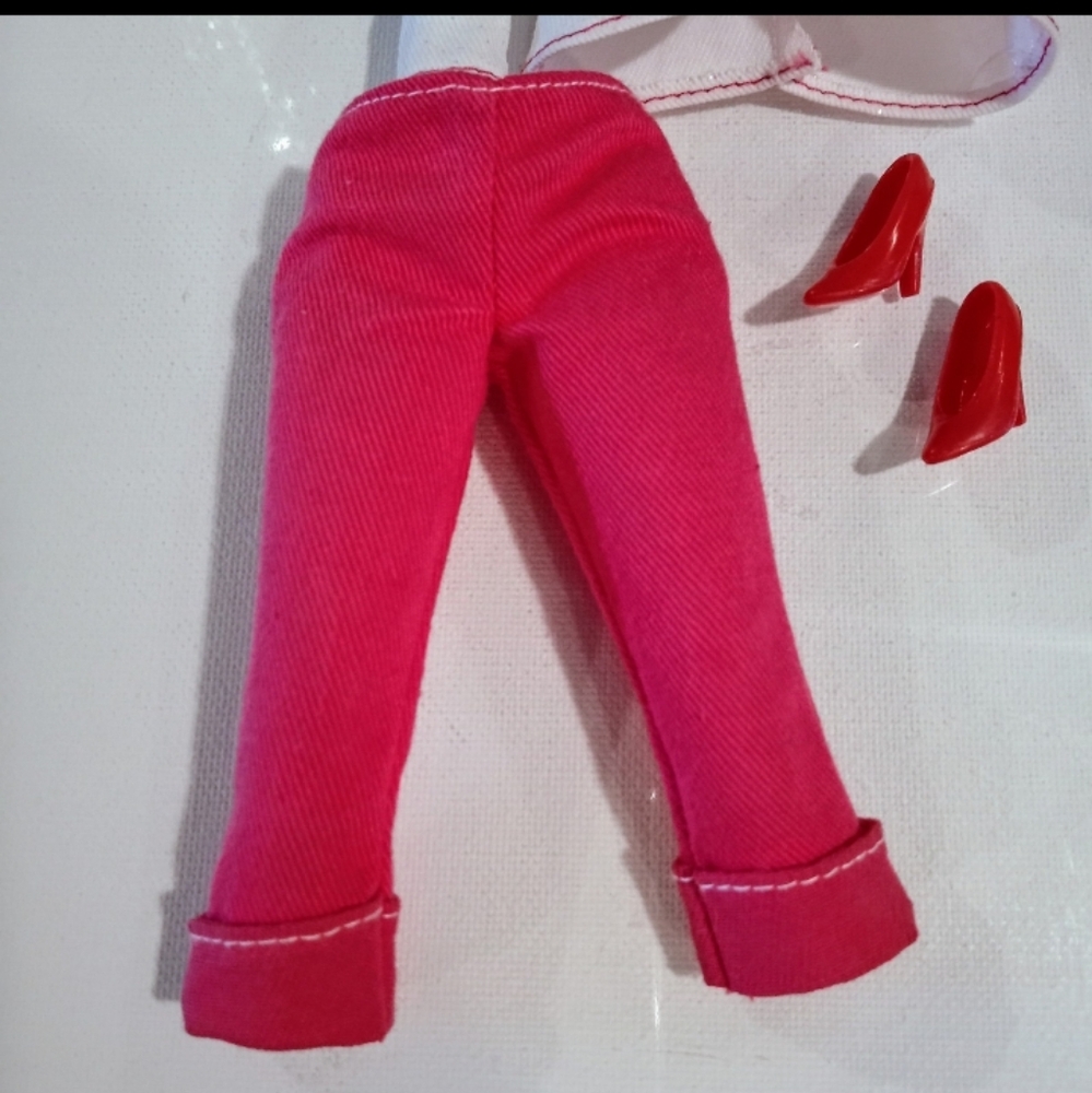 VTG Barbie Doll Outfit 80/90s  Sparkly Jacket Hot Pink Crop Pants Matching Shoes - Picture 4 of 10